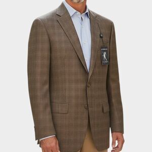 RALPH LAUREN Mens Blazer Sport Coat Jacket Single vent SILK/WOOL 44L Brown Plaid